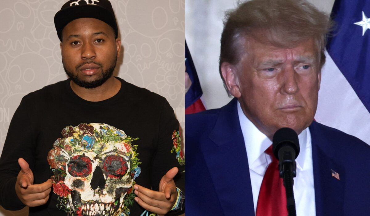 Akademiks takes a photo with Donald Trump at UFC fight img